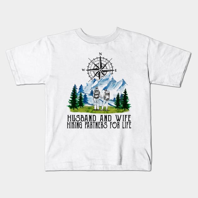 Husband And Wife Hiking Partners For Life Kids T-Shirt by Rumsa